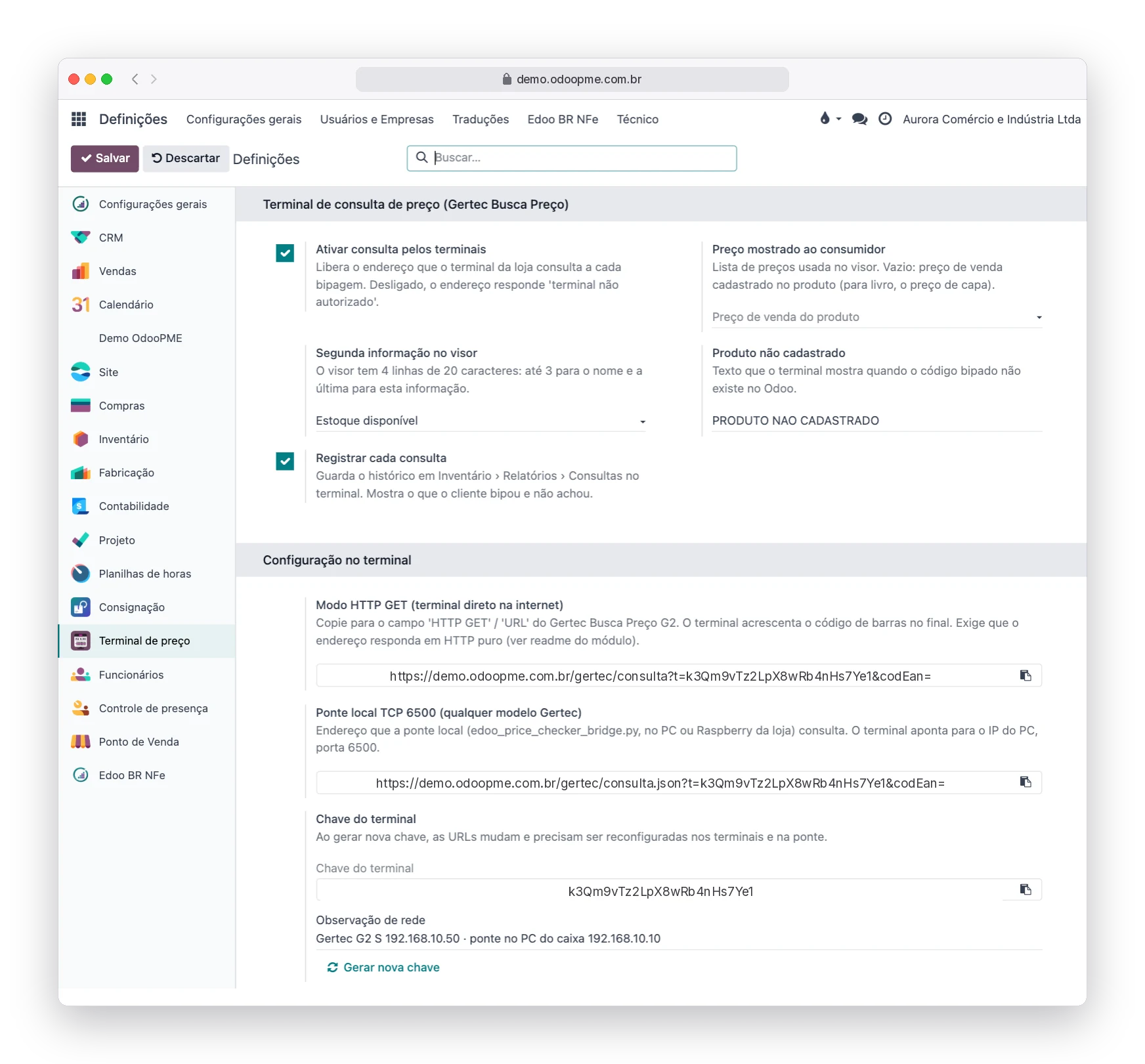 Tela de Definições do RobSolution com a configuração do terminal de consulta de preço